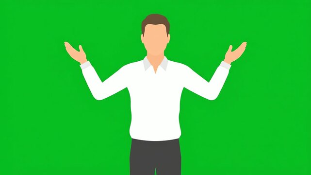 Flat Design Professional Man Standing Illustration on Green Screen Chroma Key Background. Minimalist Vector Graphic Asset of Anonymous Businessman for Corporate Presentation and UI/UX Templates.