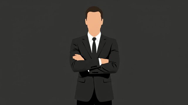 Faceless businessman vector illustration in black suit. Professional executive avatar in flat minimalist style, representing corporate identity and finance.