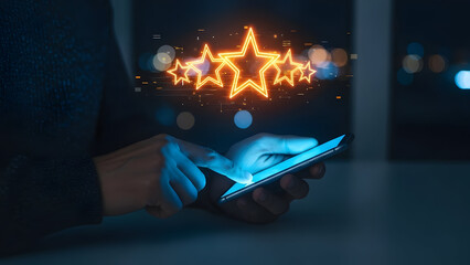 Lima Bintang Emas Ilustrasi Dengan Ponsel