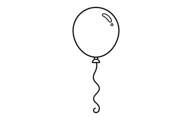 Minimalistic line art balloon with curly string on white background