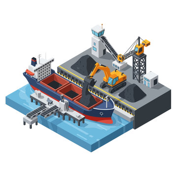 Isometric View of Coal Loading at a Port Terminal.