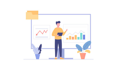 Flat illustration of business data analysis presentation dashboard