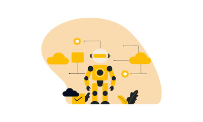 Robotic Process Automation Workflow for Business App Flat Illustration