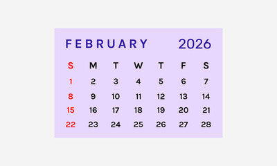February 2026 calendar with a flat design vector