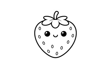 Fototapeta premium Cute kawaii strawberry with smile in simple black and white line art