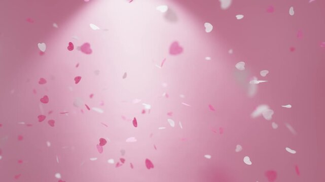 Soft Pink Background with falling Heart-shaped Confetti