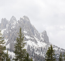 View of the Dolomite peaks in cloudy weather