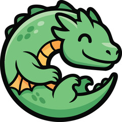 Green circle with orange shapes and black outline on white