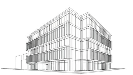 Modern office building block architectural sketch