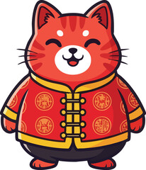 Cartoon character wearing red and gold traditional clothing close-up