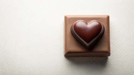 A Delicious Heart-Shaped Chocolate Candy Resting on a Milk Chocolate Square on a Textured Surface