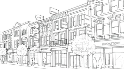 Classical commercial street row buildings sketch