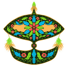 Traditional Malaysian Wau Bulan illustration. Moon Kite with Intricate Floral Motif Patterns on White Background