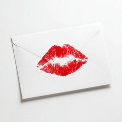 Fototapeta premium Red Lipstick Kiss Print on White Envelope