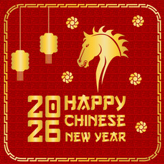 Chinese New Year 2026 greeting background design with red social media.