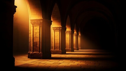 Ramadan: Sunlit Arched Corridor With Islamic Architecture and Shadows
