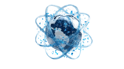 Planet earth in blue water splash isolated on white background 