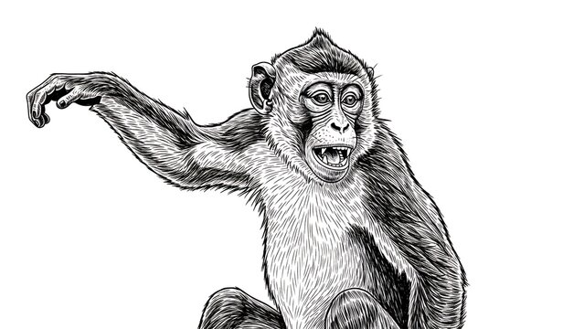 Furry monkey with open mouth gesturing.