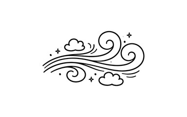 Fototapeta premium Whimsical hand-drawn wind and clouds illustration with sparkling stars