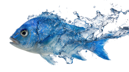 A single blue and white wish with water splash isolated on white background 