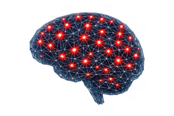 Artificial intelligence brain learning and processing data, creating a neural network connection, transparent background concept