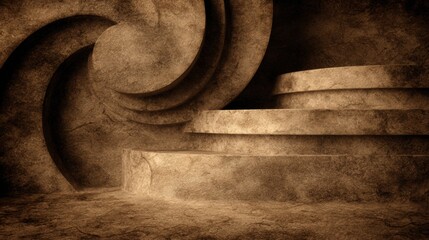 Library Background With Stone Shelves and Scroll Forms Under Warm Light in a Space Filled With an Ancient Atmosphere