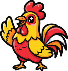 Cartoon bird with red body and orange beak on white background