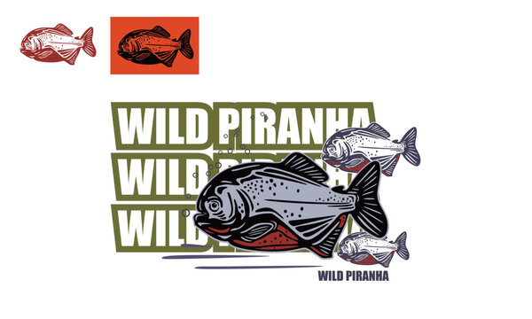 ikan bawal liar logo or wild piranha fish logo, silhouette of great danger fish vector illustrations