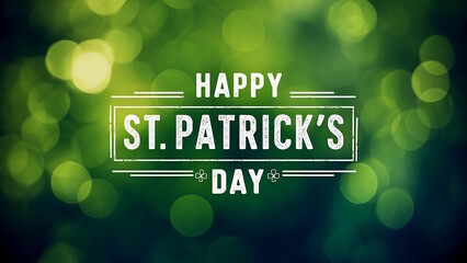 Green bokeh background with the text "Happy St. Patrick's Day" in a white box.