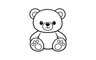 Obraz premium Cute cartoon teddy bear outline sitting and smiling with paw pads