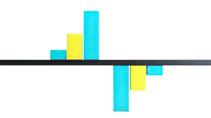 Abstract geometric bars on a black shelf