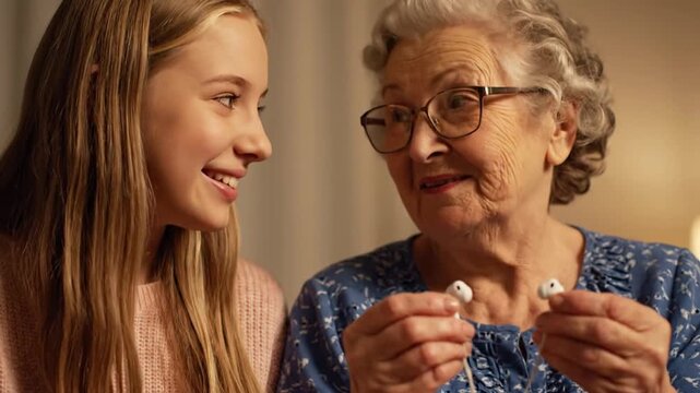 Girl Listening to Her Grandmother&rsquo;s Story
