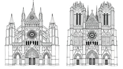 Fototapeta premium Detailed symmetrical facade of a gothic cathedral sketch