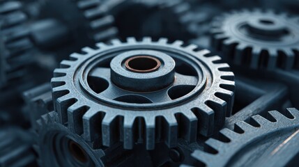 Close-up of metallic gears showcasing intricate details and textures.