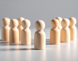 Wooden figures representing a diverse group of people standing together.