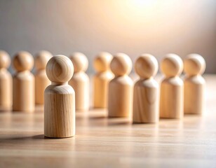 Wooden figures representing leadership and teamwork concepts.
