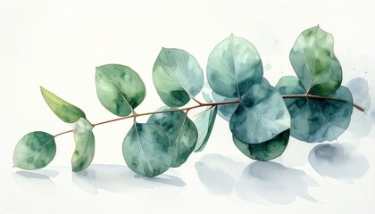 Soft watercolor eucalyptus leaves border for wedding invitation and greeting card background in Scandinavian style.