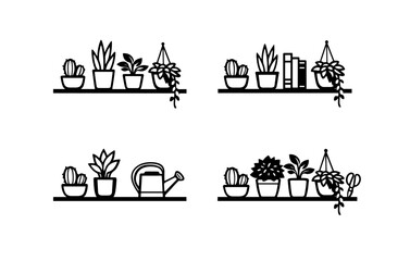 Obraz premium Minimalist plant shelf designs with potted plants and home decor elements