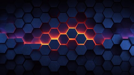 A modern, abstract hexagonal pattern with glowing orange highlights and a dark background.