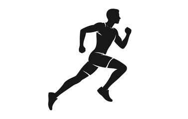 Fototapeta premium Silhouette of male runner in motion on white background