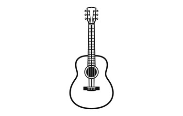 Naklejka premium Black and white acoustic guitar illustration with strings and sound hole detail