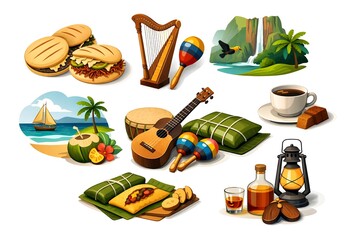 Venezuelan Cultural Icons Vector Set Asymmetric Balanced Minimal Abstract Design