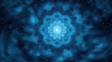 A mesmerizing blue mandala design radiating with intricate patterns and glowing brilliance.