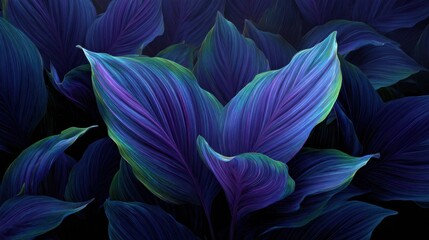 Vibrant close-up of lush leaves with rich purple and green tones.