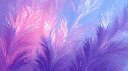 A vibrant digital abstract illustration featuring soft pink and purple feather-like patterns.