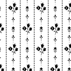 Black and white floral border set with vintage nature elements