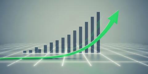 Business graph positive green visualisation direction arrow upward financial growth chart trend digital market finance investment analysis rising profit trading economic statistic increase income