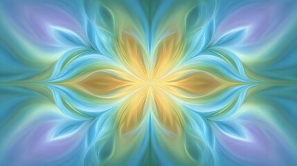 A vibrant abstract design with swirling pastel colors radiating a floral pattern.