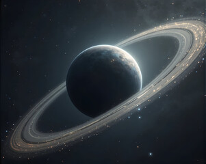Planet orbit visualization of ringed planet illuminated by distant star creating serene cosmic glow and subtle atmosphere