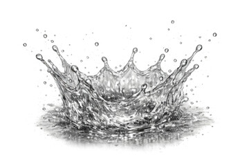 Water splash crown forming, transparent background, clean liquid rising with ripples and droplets, refreshment concept